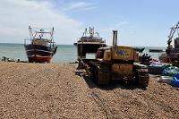 Tracteur utilisé pour la mise à l'eau des bateaux de pêche